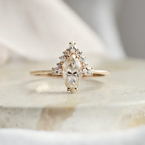 Luxury engagement ring with marquise moissanite and side moissanites ANNIE Image