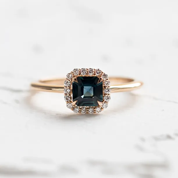 Teal sapphire and diamond engagement ring AUBREY Image