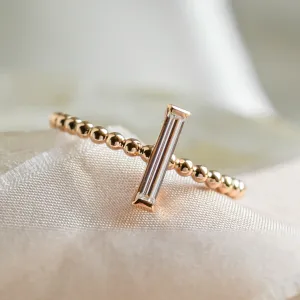 Beaded ball engagement ring with baguette moissanite ECLA Thumbnail