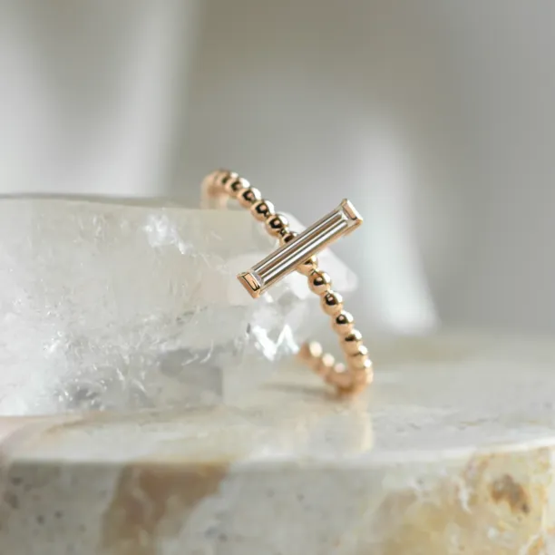 Beaded ball engagement ring with baguette moissanite ECLA Image