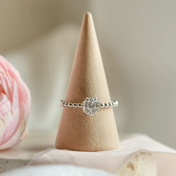 Engagement beaded ball ring with hexagon moissanite ELSIE Image