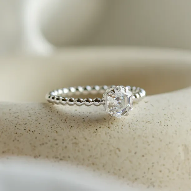 Engagement beaded ball ring with hexagon moissanite ELSIE Image