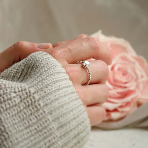 Engagement beaded ball ring with hexagon moissanite ELSIE Image