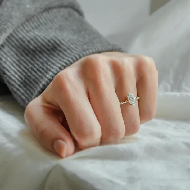 Engagement beaded ball ring with marquise moissanite BRYCE Image