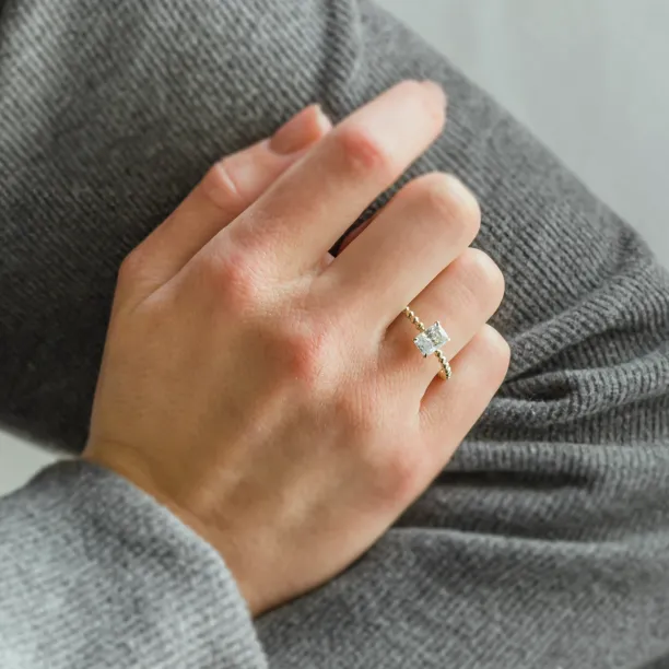 Engagement beaded ball ring with radiant moissanite CLEA Image