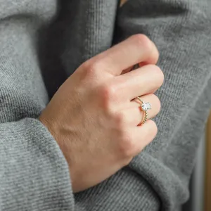 Engagement beaded ball ring with radiant moissanite CLEA Thumbnail