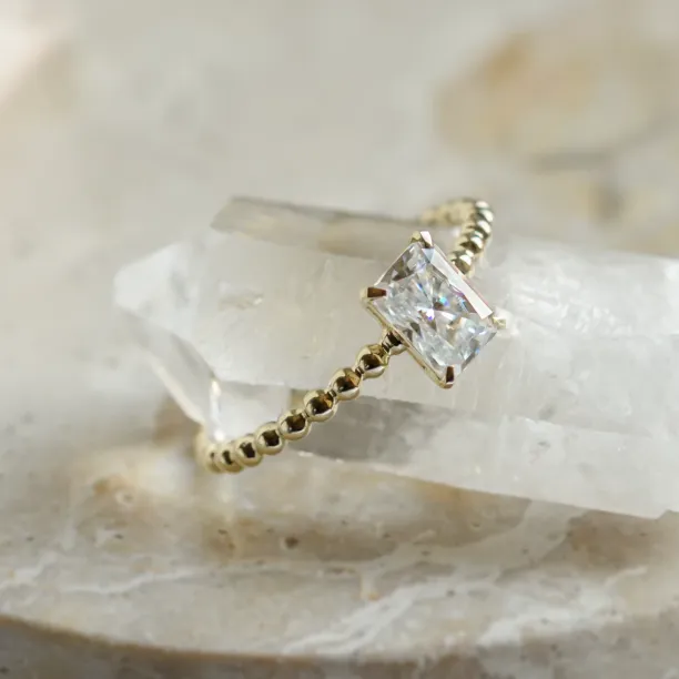 Engagement beaded ball ring with radiant moissanite CLEA Image