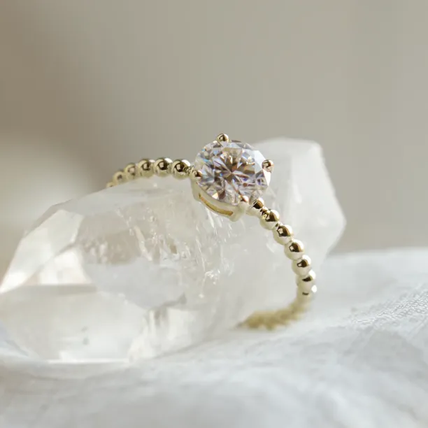 Engagement beaded ball ring with round moissanite LESLIE Image
