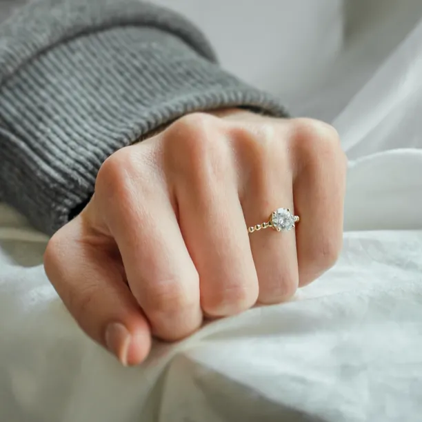 Engagement beaded ball ring with round moissanite LESLIE Image