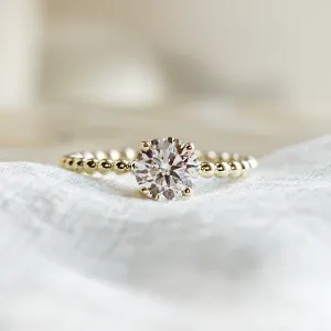 Engagement beaded ball ring with round moissanite LESLIE
