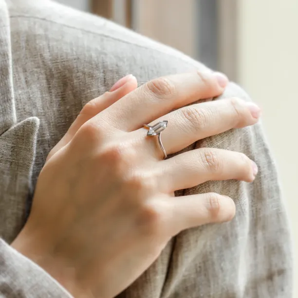 Unusual geometric ring with long hexagon cut moissanite ANYA Image