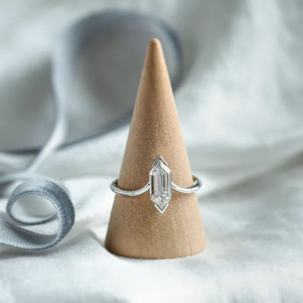 Unusual geometric ring with long hexagon cut moissanite ANYA Image