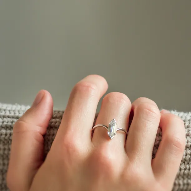 Unusual geometric ring with long hexagon cut moissanite ANYA Image