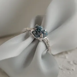 Gold ring with blue raw diamond and unusual rim SKY Thumbnail