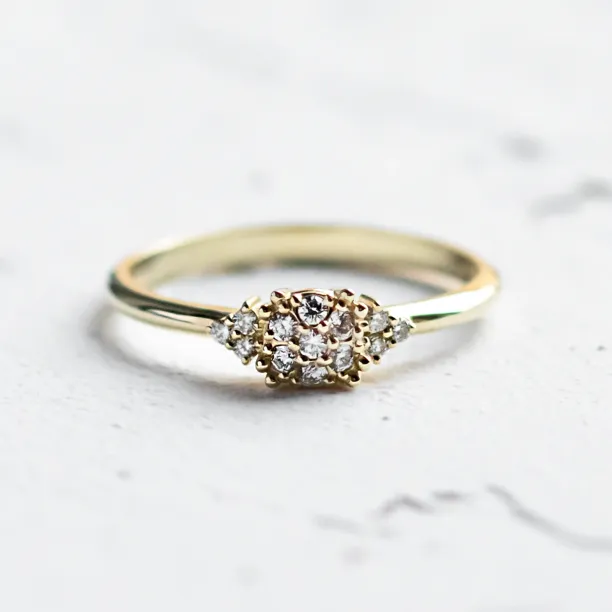 Gold engagement ring with pavé diamonds BIRDIE Image