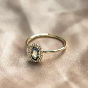 Diamond halo teal sapphire engagement ring ZARITA Thumbnail