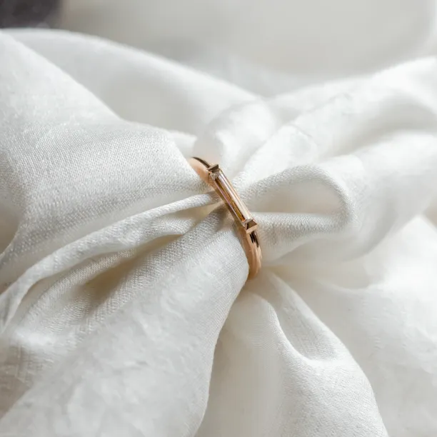 Gold ring with baguette moissanite in art deco style LIA Image