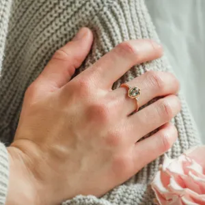Gold vintage ring with hexagon sapphire and diamonds MAISY Thumbnail