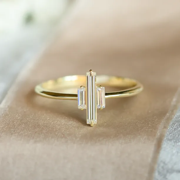 Unique baguette moissanite engagement ring THEA Image