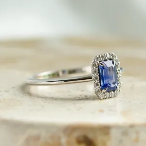 Unique teal sapphire and diamond engagement ring LEAR Thumbnail