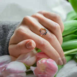 Unusual multi gemstone ring with sapphires RAINBOW Thumbnail