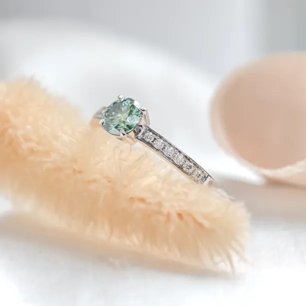 Gold teal moissanite ring with side moissanites CAPRI Image