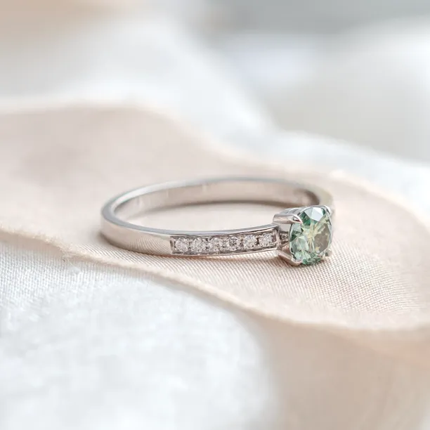 Gold teal moissanite ring with side moissanites CAPRI Image