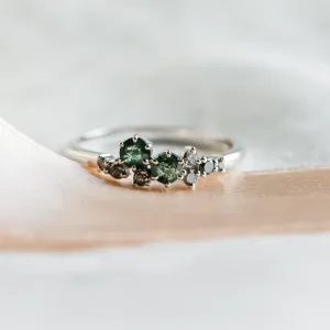Cluster ring with moss agates and salt and pepper diamonds EVE