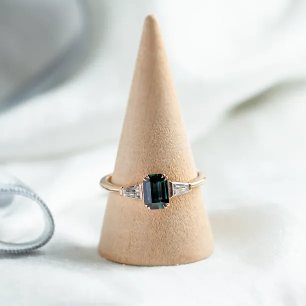 Estate emerald cut sapphire and baguette diamond ring JENNA Image