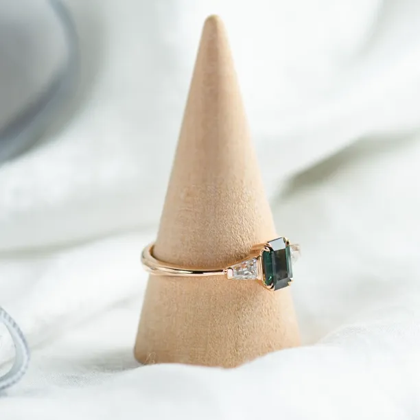 Estate emerald cut sapphire and baguette diamond ring JENNA Image