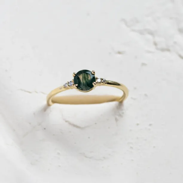 Unusual engagement ring with moss agate and diamonds CAMILA Image