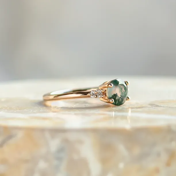 Unusual engagement ring with moss agate and diamonds CAMILA Image