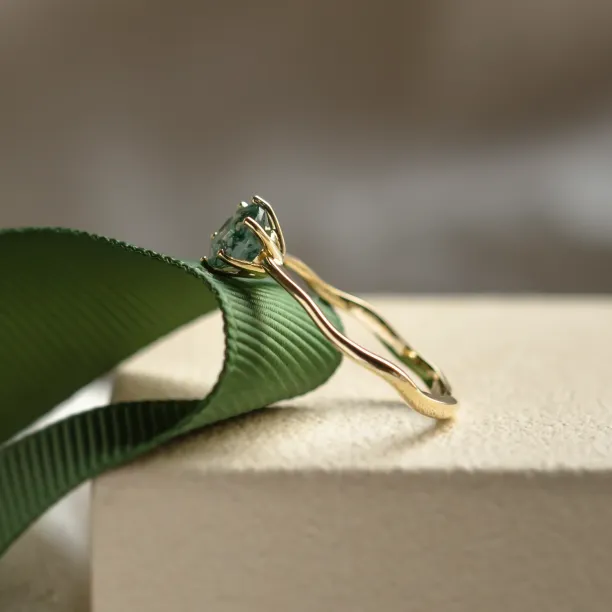 Unusual engagement ring with moss agate and organic bezel AVERIL Image