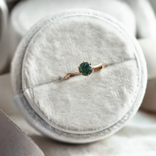 Unusual engagement ring with moss agate and organic bezel AVERIL Image