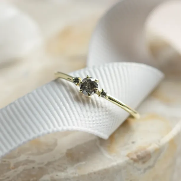 Minimalist engagement ring with salt and pepper diamonds TROIS Image
