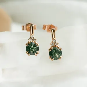 Gold earrings with moss agate and diamonds TIA