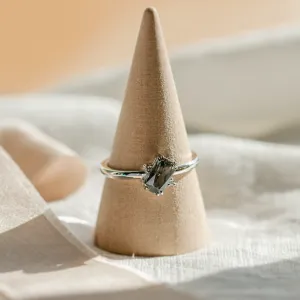 Gold ring with radiant teal sapphire and side diamonds JOY Thumbnail