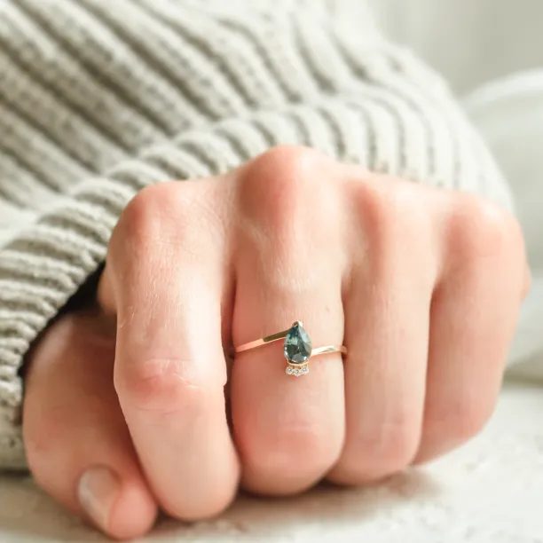 Unique ring with teal sapphire and diamonds LEAH Image