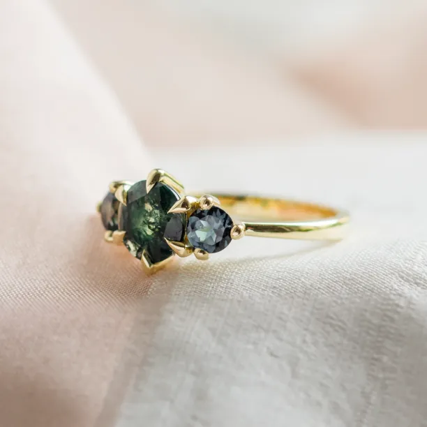 Gold ring with moss agate and blue topaz SYLT Image
