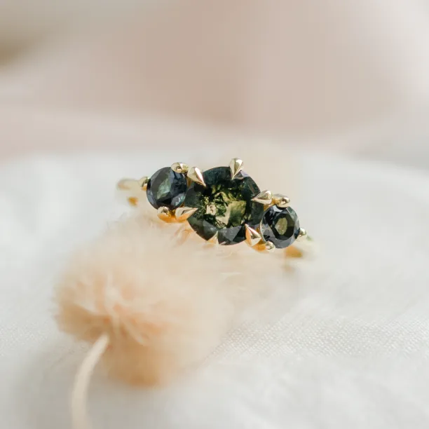 Gold ring with moss agate and blue topaz SYLT Image