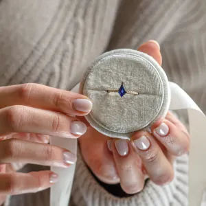 Gold ring with blue lab grown sapphire and moissanites ZEPHYR Thumbnail