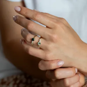 Decent ring with moss agate and diamonds FOREST