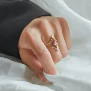 Gold split shank ring with pink sapphire and diamonds CHARAYA Thumbnail