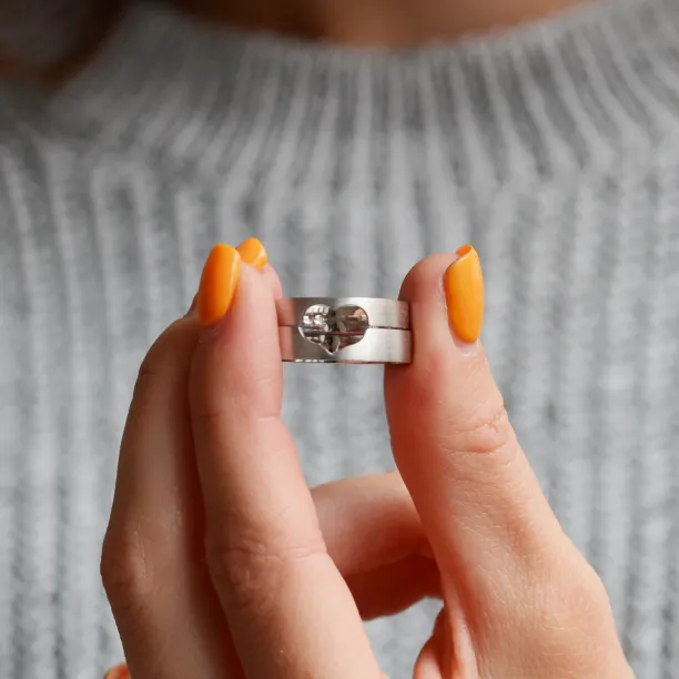 Gold heart cut out wedding bands LOVE Image