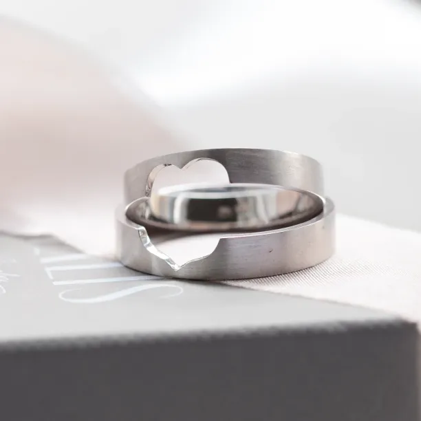 Gold heart cut out wedding bands LOVE Image