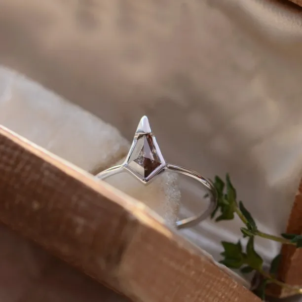 Unusual ring with kite salt and pepper diamond PISTE Image