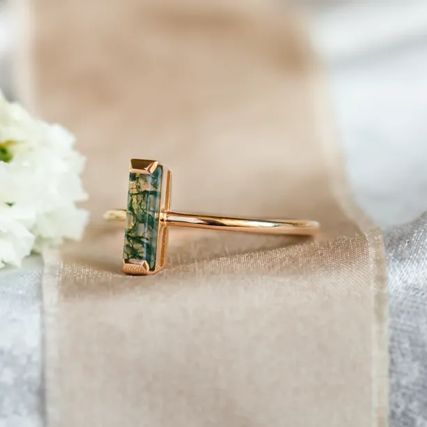 Minimalist moss agate ring HERMIONE Image