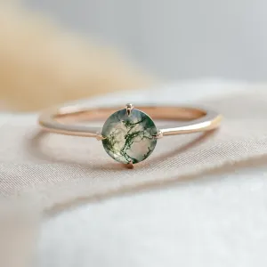 Minimalist moss agate enagegement ring THOR