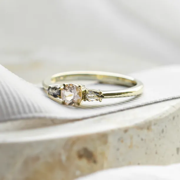 Gold ring with morganite and salt and pepper diamonds DUSTY Image