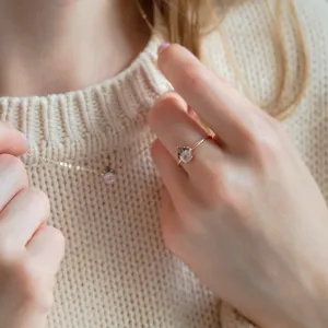 Romantic ring with morganite and salt and pepper diamonds DAPHNE Thumbnail